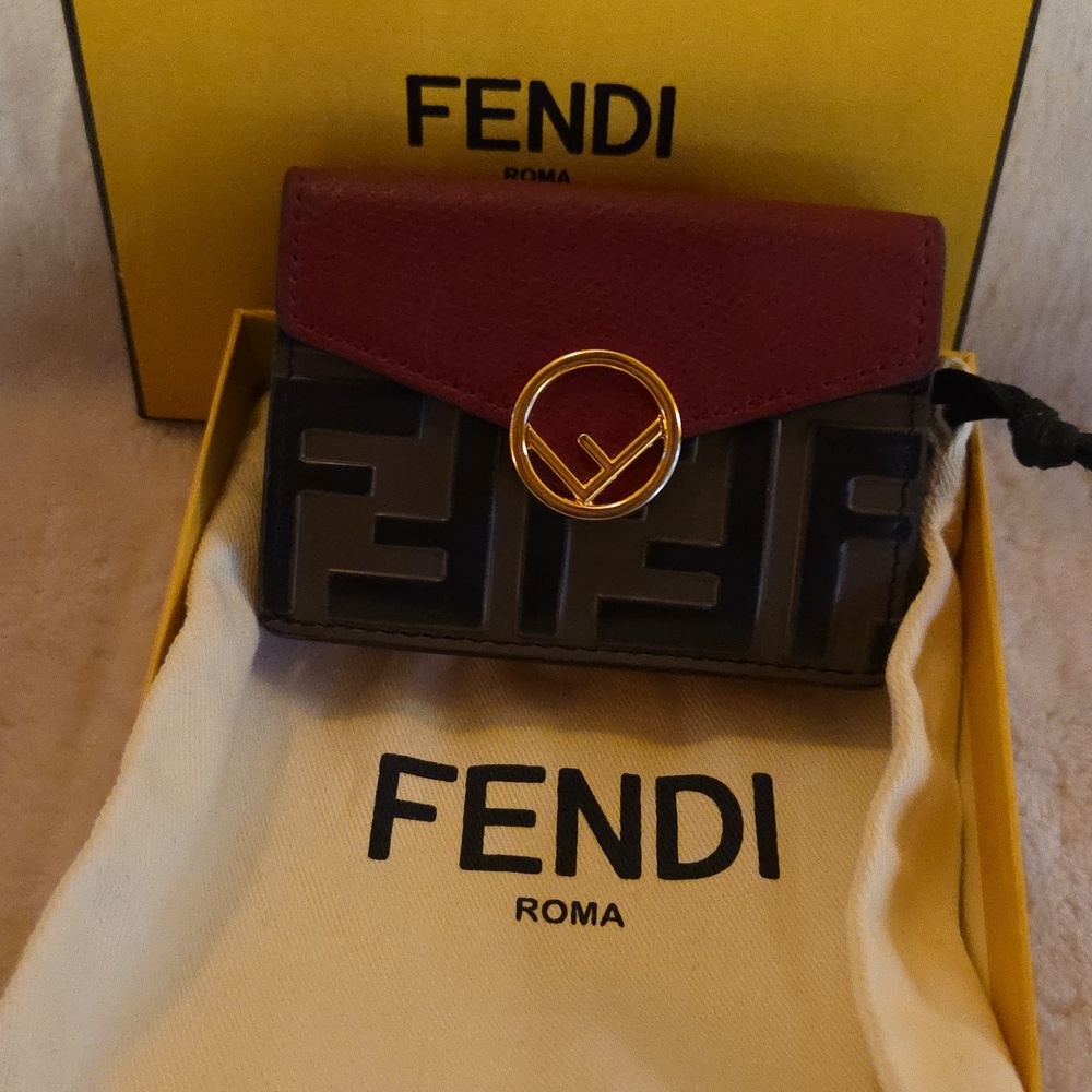 Fendi Burgundy and Black Wallet with Gold‎ Accent - Picture 10 of 10
